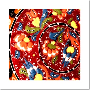 Red and Yellow colorful asian ornaments rangoli patterns Posters and Art